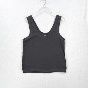 FAHERTY Dream Cotton Gauze Tank Top Womens Medium Charcoal Gray Scoop Neck NEW